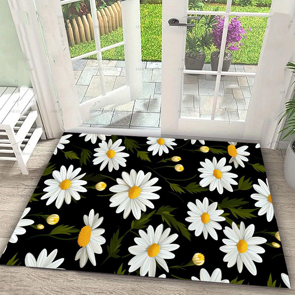 Blumen-Skizzen-Teppichmatte - Schwarz Weiß Rose Lilie Gänseblümchen Blume Linienkunst Minimalistisch Modern Dekorative Wohnkultur Teppich Schlafzimmer