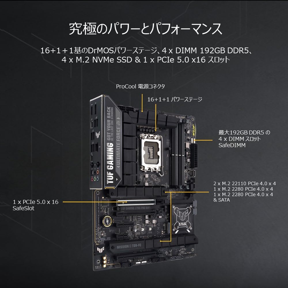 ASUS TUF GAMING WIFI Intel and 12th Generation CPU LGA1700 DDR5 Authorized Japanese Distributor Z790-PRO Motherboard, 14th, 13th, Compatible, Z790,