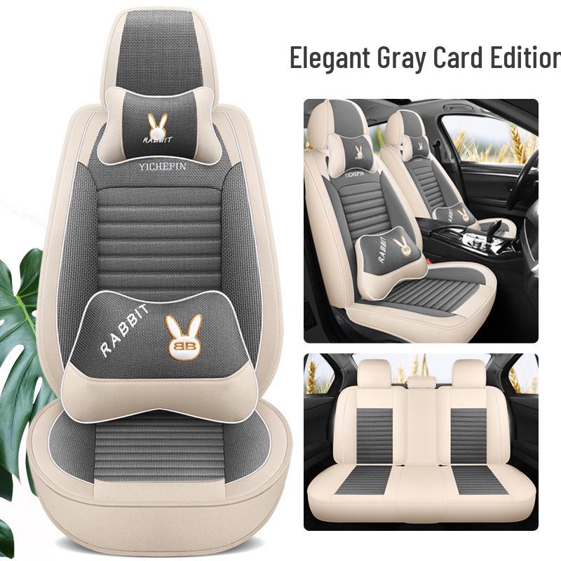 Universal All-Season Cartoon Linen Car Seat Cover - Full Wrap, Winter Special