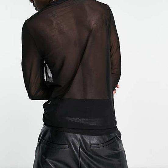 Men Mesh Top Ultra Thin See-through O Neck Long Sleeves Solid Color Stretchy Slim Fit Muscle-Enhancing Party Homewear Club Dance Performance T-shirt