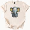 Cute Cartoon Elephant Graphic T Shirt Funny Animal Drawing Tee Adorable Blue Elephant with Big Eyes and Yellow Ears Soft Casual Top