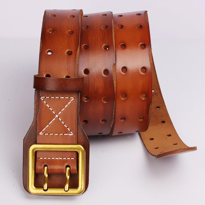 Retro Cowhide Double Needle Buckle Belt for Men's Leather, New Top Layer Cowhide Jeans Belt
