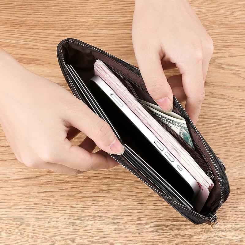 Pánská dlouhá peněženka z pravé hovězí kůže s RFID blokováním, držák na karty, více slotů na karty, velká kapacita, stylová, kompaktní, pro každodenní cestování, skladem