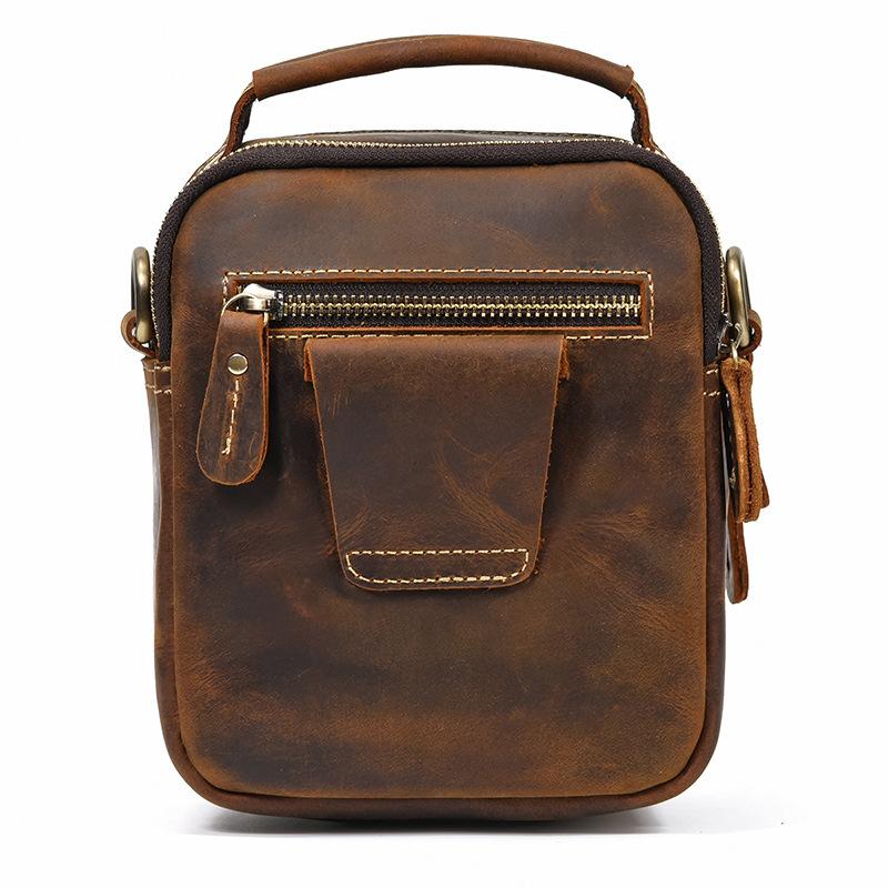 Crazy horse leather retro waist bag, large capacity genuine leather small shoulder bag, multifunctional crossbody bag, casual shoulder bag