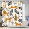 Moderner Leopardenmuster Duschvorhang Schwarz Gold Design mit Palmenblattmuster für Badezimmerdekor 180 x 240 cm |