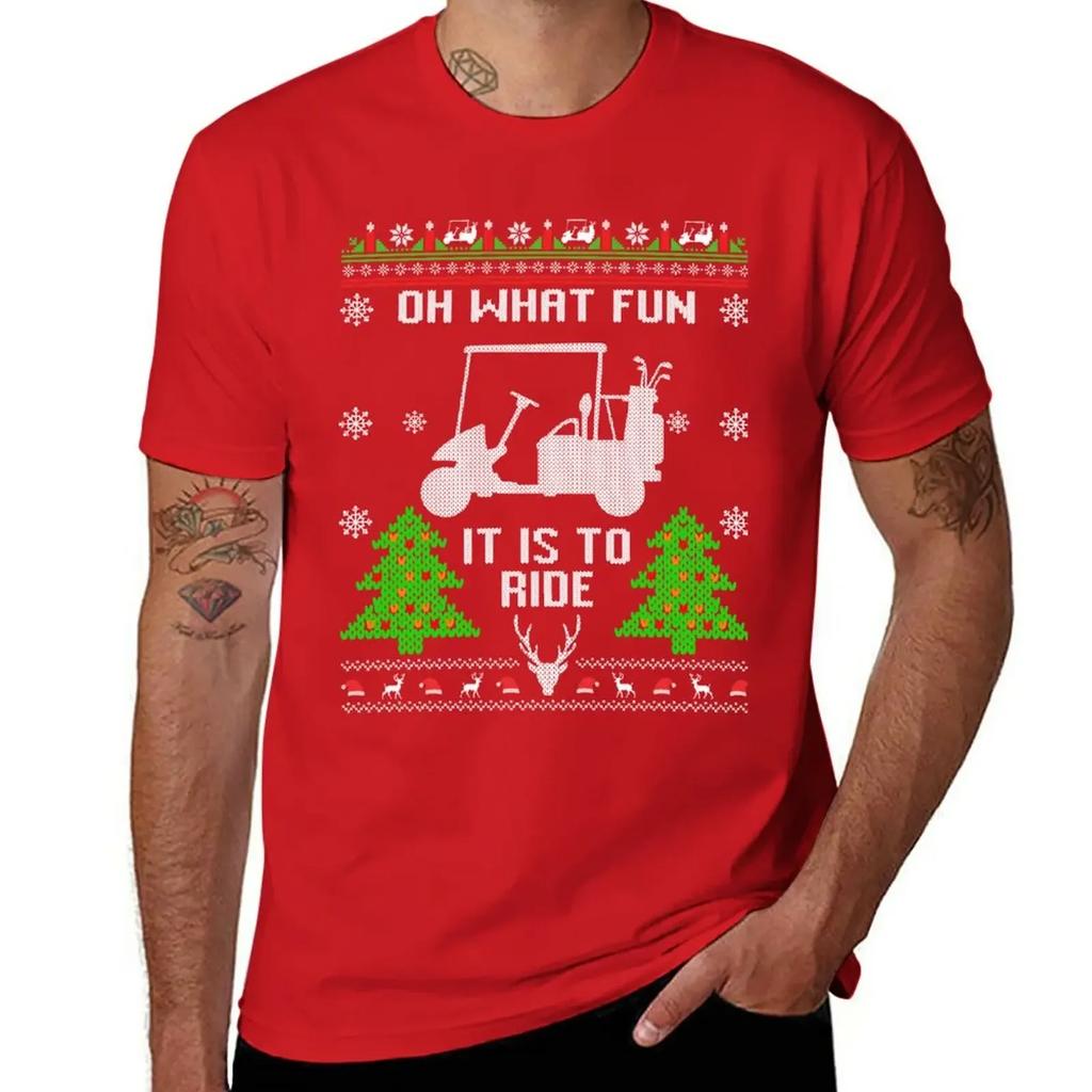 Oh What Fun It Is To Ride Golf Cart Christmas Ugly Golfing Golfer T-Shirt korean fashion blacks men t shirt