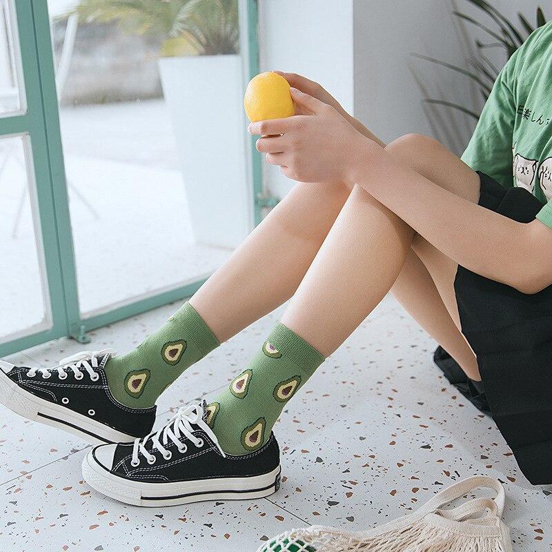Women Socks Funny Cute Cartoon Fruits Banana Avocado Lemon Food Happy Colorful Novelty Skateboard Socks