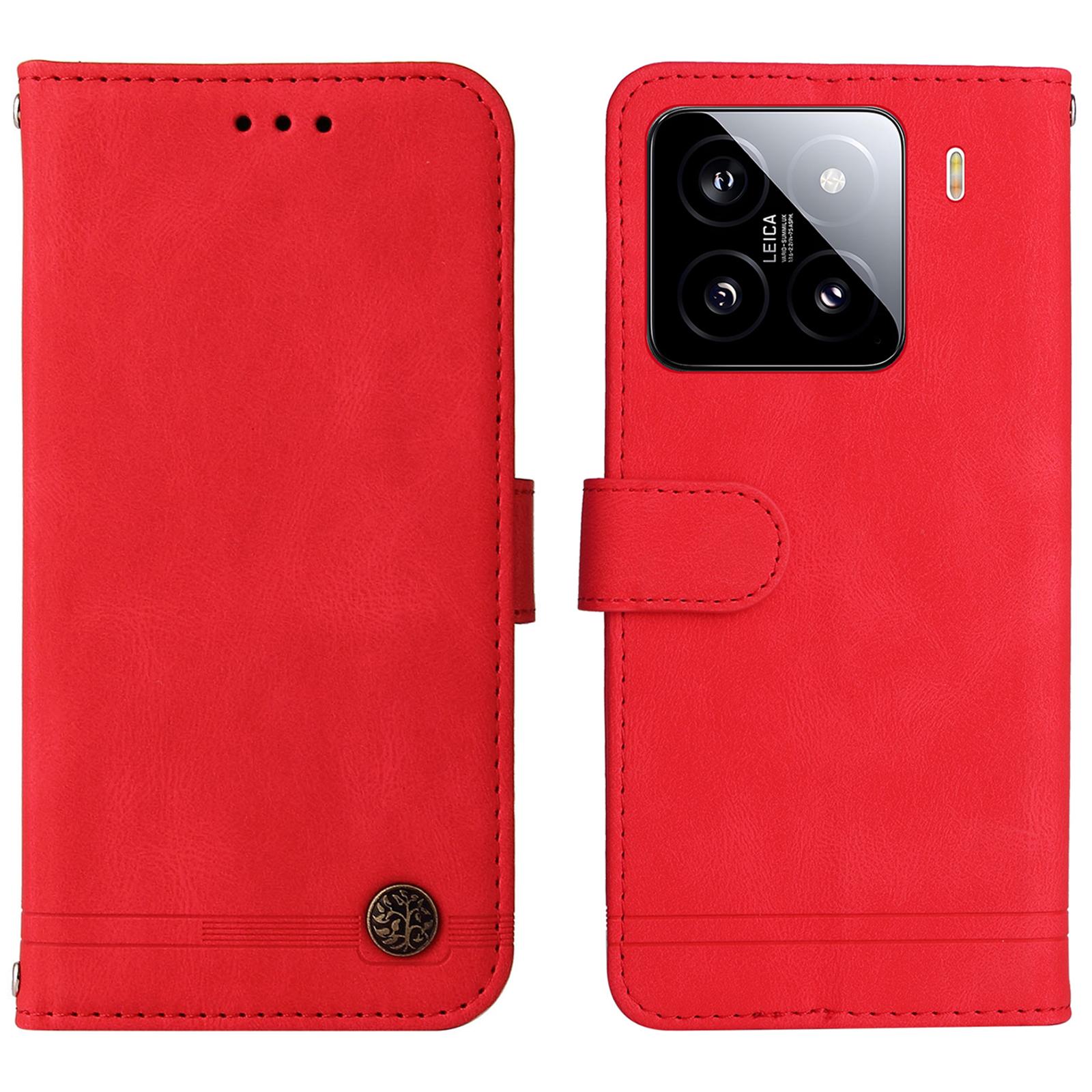 

Для Xiaomi 15 Кожаные чехлы-кошельки Чехол для телефона с тактильной кожей Подставка с ремешком Red