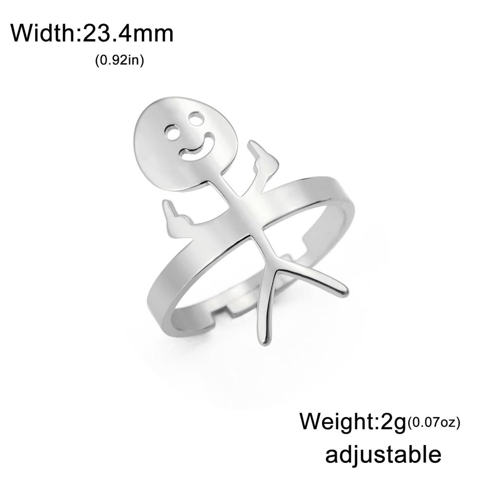 Dreamtimes Smiley Face Figurine Sign Language Rings for Women Men Adjustable Opening Stainless Steel Finger Stickman Couple Ring