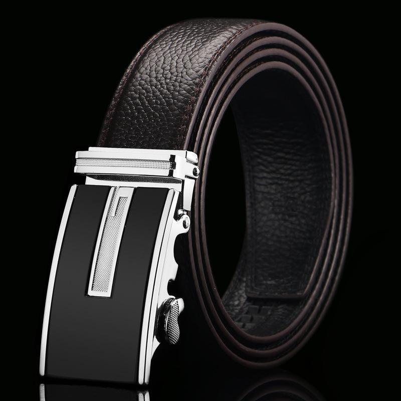 Brown Open Edge Cowhide Belt  Men's Real Cowhide Business Casual Automatic Buckle Belt
