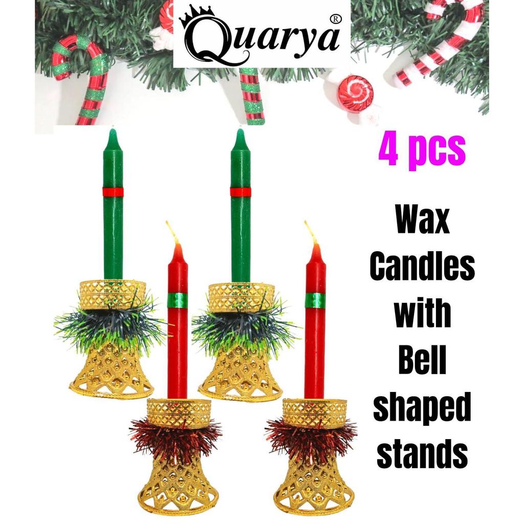 Decorative Candles Round Merry Christmas Wax Candles with Candle Stands Holders for Xmas Red Green Santa Candles