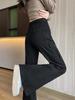 Damen High-Waist Schlankmachende Schwarze Denim Schlaghosen für Herbst und Winter