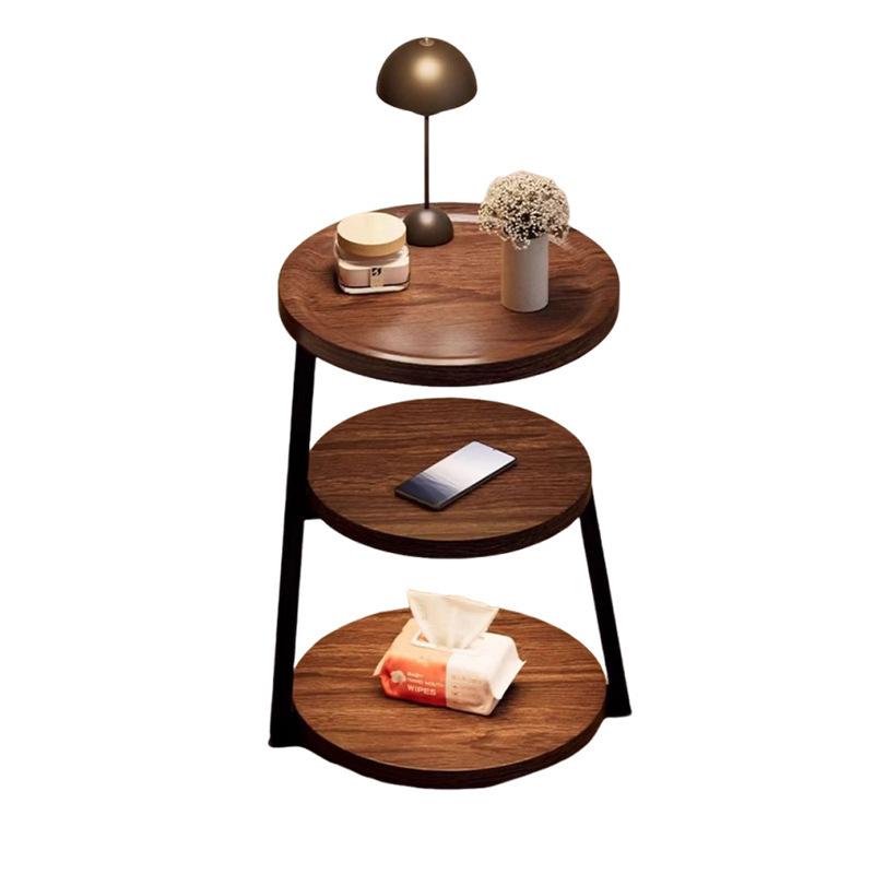 Bedside Cabinet for Home Use, Small Antique Creative Small Round Table Three Story Bedroom Bedside Storage Rack