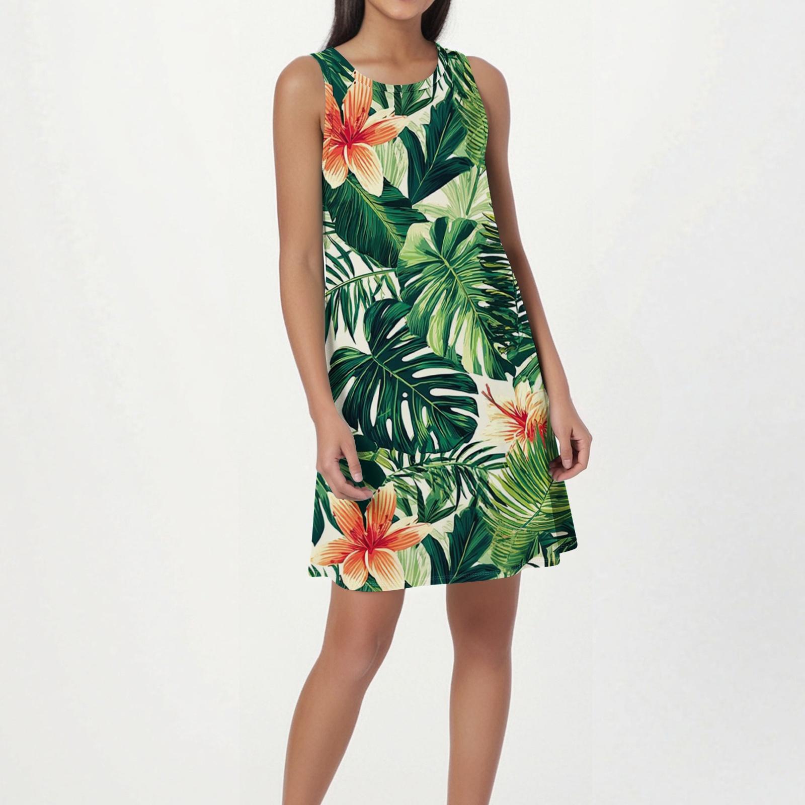 

Summer Dresses for Women 2026 Sleeveless Sundresses for Women 2026 Casual A Line Summer Dress with Floral Print Pockets XXL зелёный