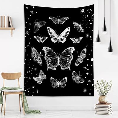 Butterfly Tapestry Wall Hanging Black and White Insect Moth Wall Tapestry for Bedroom Goth Black Aesthetic Wall Art for Living