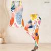 Women Plus Size Two Piece Set Scoop Neck Sleeveless Tank Top Fitted Floral Printed Pants Orange Blue Off White