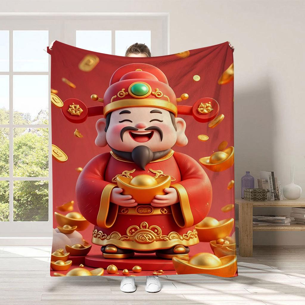 God of Wealth Theme Digitalprinted Polyester Bedroom Velvet Flannel Soft Sofa Cover Blanket Fleece Soft Sofa Cover Blankets