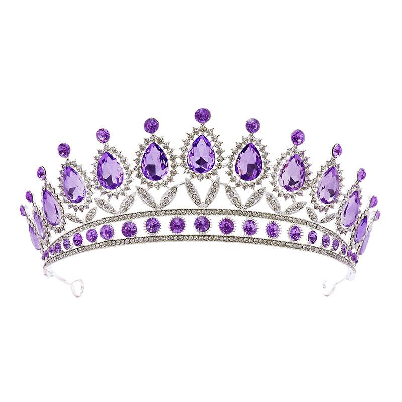 European and American Retro Bride Crown Headpiece Purple Luxury Three Piece Set Crown
