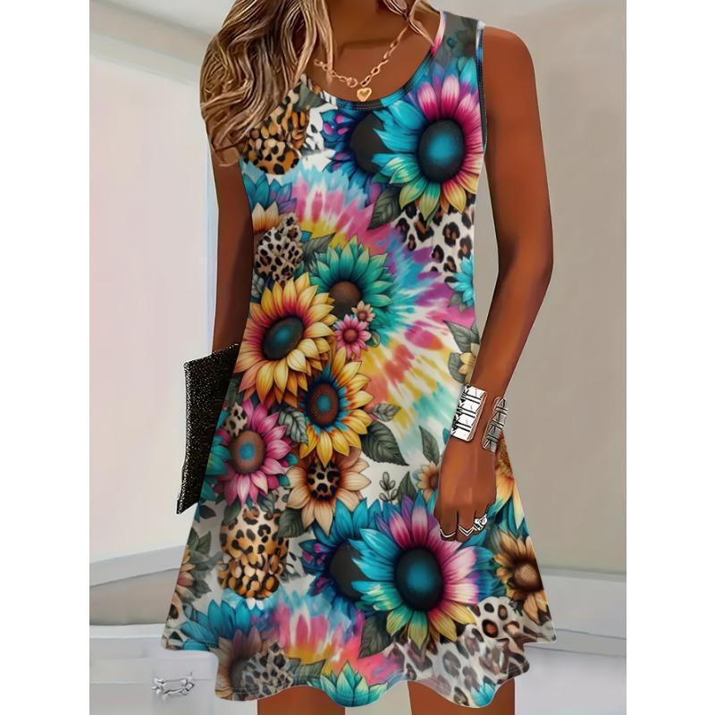 

Summer Collection for Women Featuring Dresses Stylish Printed Sleeveless A-Line Dress Casual Tank Dresses Y2k Ladies Clothes S