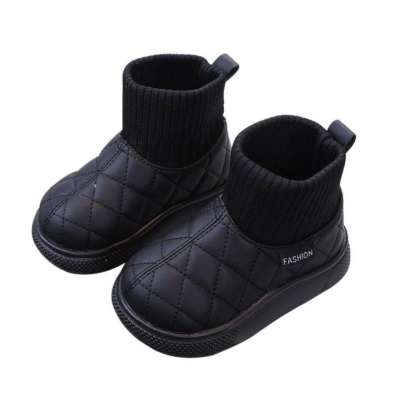 Children's Boots Warm Non-Slip Kids Boots Plush Lining Upper Woolen Stitching Design Short Boots Comfortable Solid Color Kids Shoes