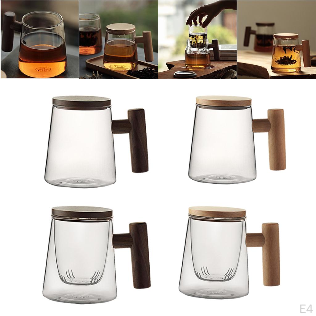 -Resistant Borosilicate Glass Transparent Mugs w/Wood Lid Cover for Water