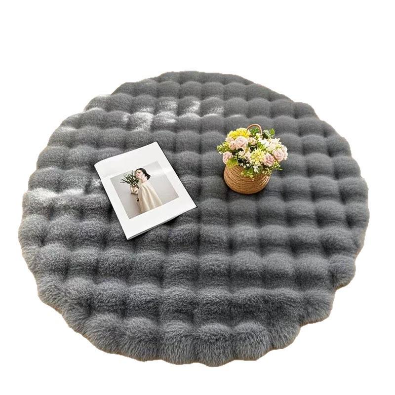 Cream Bubble Velvet Round Rug - Minimalist Style, Perfect for Living Room Coffee Table or Bedroom, Rabbit Plush Texture.