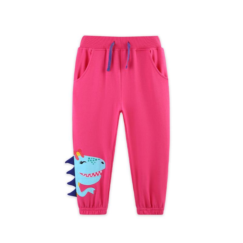 New Autumn Girls Trousers: Euro-American Style with Cartoon Dinosaur Embroidery Applique 5Y