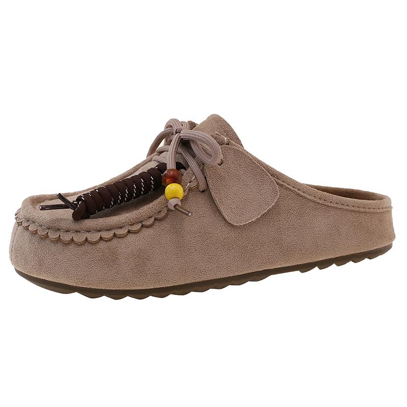 Fashion Aphixta 2025 New Summer Sewing Flat With Outside Slipper Women String Bead Lace Up Fashion Women Shoes Slip On Yellow Slides