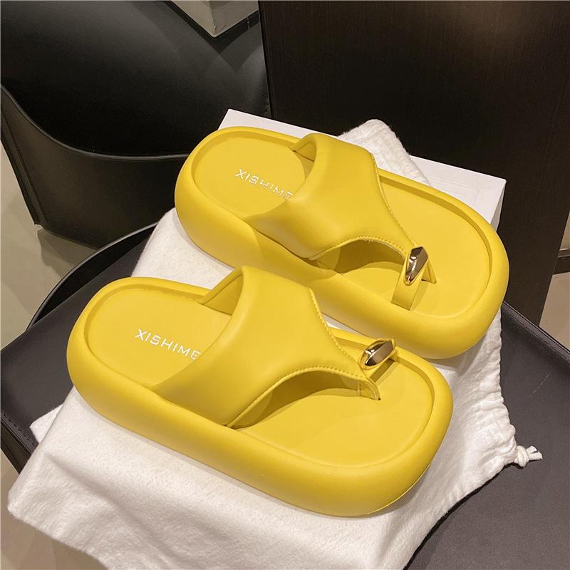 

Toe cool slippers clip slippers women s summer outer wear thick bottom 2025 beach new set toe height fashion non-slip 40 жовтий
