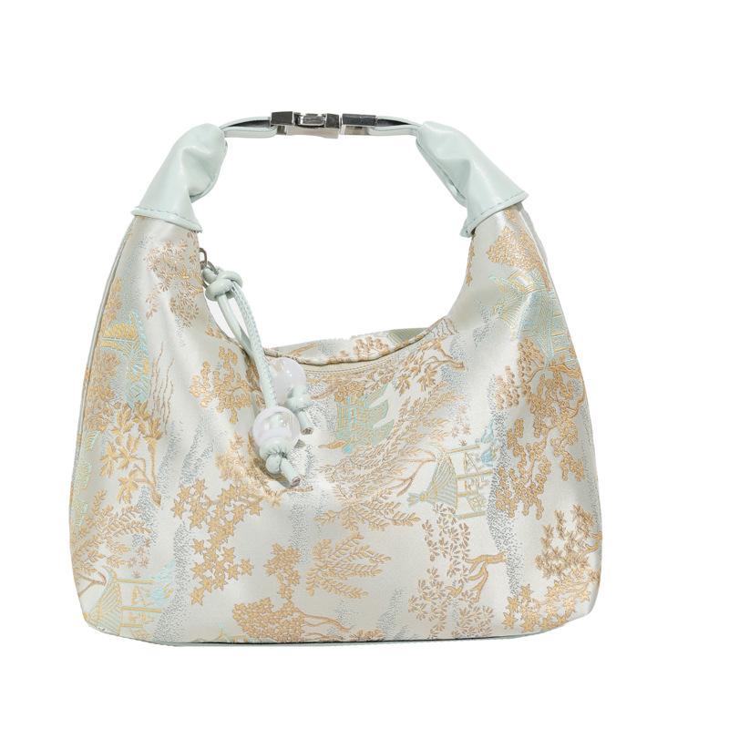 New Chinese Style Retro Bag Women's 2025 New Silk Jacquard Handbag Fashionable and Simple Shoulder Messenger Bag