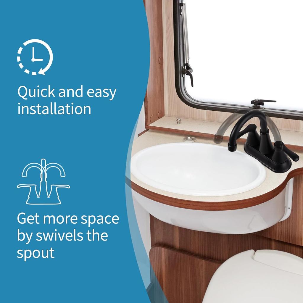 4 Inch RV Bathroom Faucet, RV Bathroom Sink Faucet Replacement For Campers, RV, Motorhome, Travel Trailer, Boat (Black)