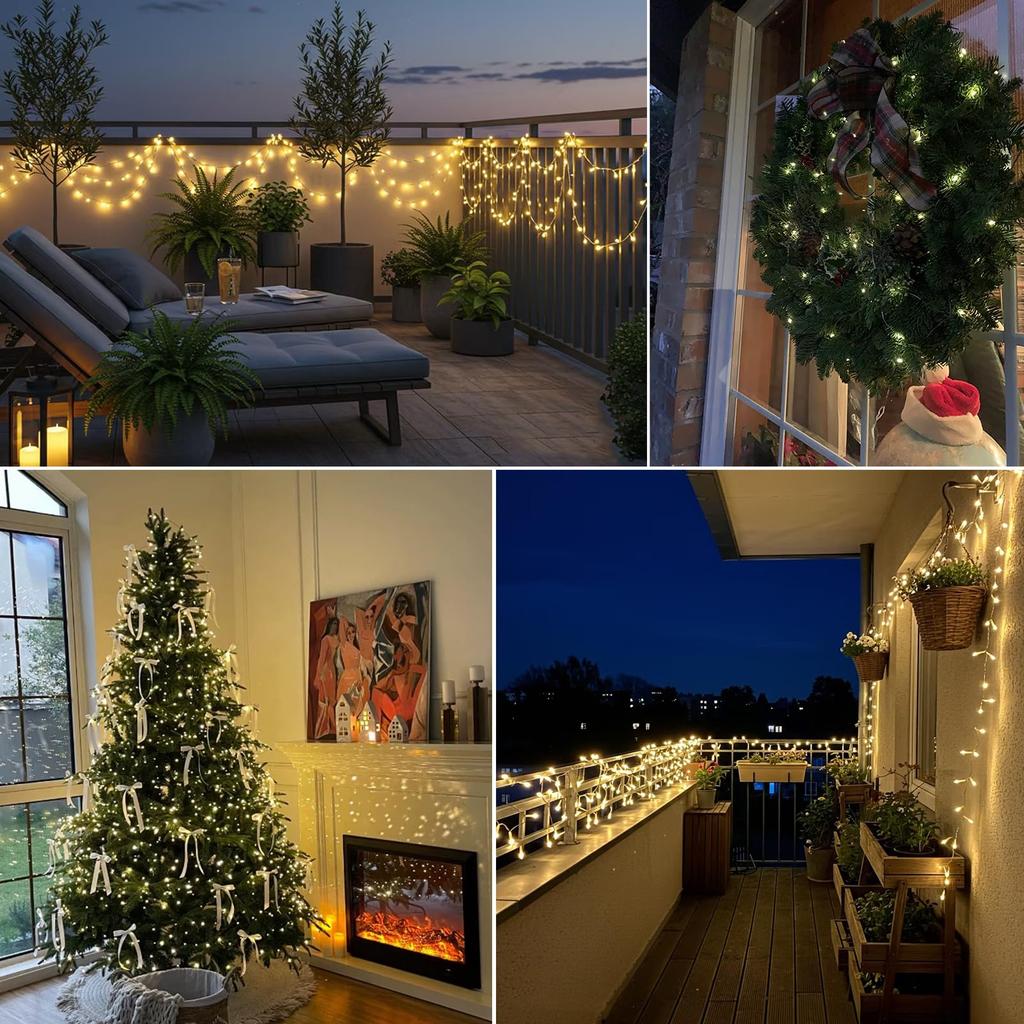 LED String 100 LED 12m 2700K Warm 6 Lighting Waterproof Garden Lights Solar-powered Lights, Bulbs, Length, White, Modes,