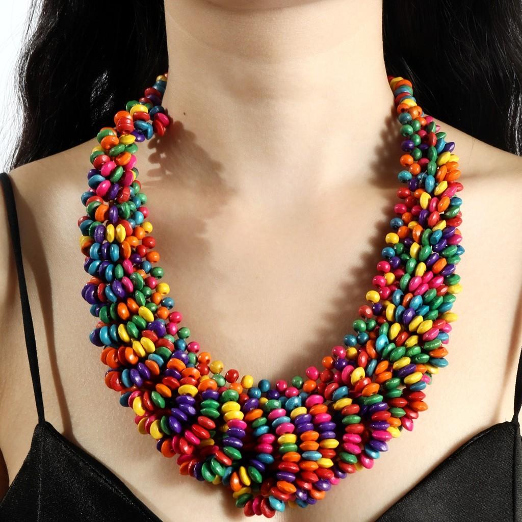 

Creative Colored Wooden Bead Woven Necklace Neck Accessories For Gift Holiday