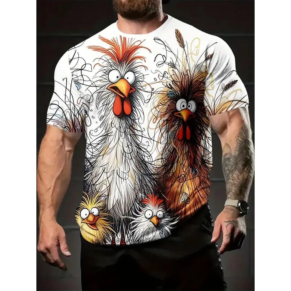 Summer Men's Fun Animal Creative 3D Printed Round Neck Short Sleeve T-shirt Fashionable Comfortable Loose Large Breathable Sports Leisure T-shirt