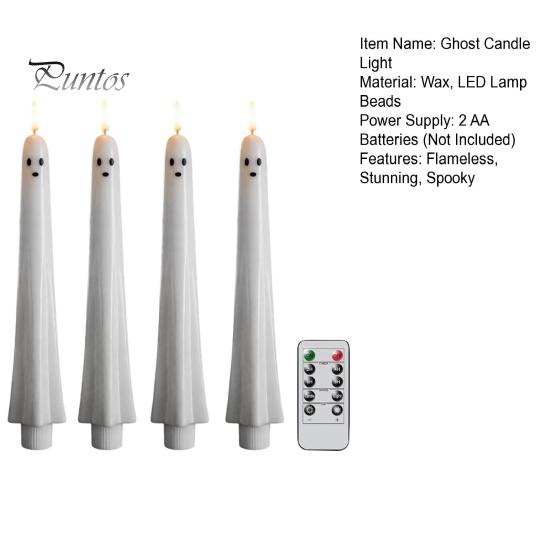 Spooky Home Decoration for Halloween Ghost Flameless Taper Candles, Battery Operated Flickering Candle Light with Indoor Table Centerpieces