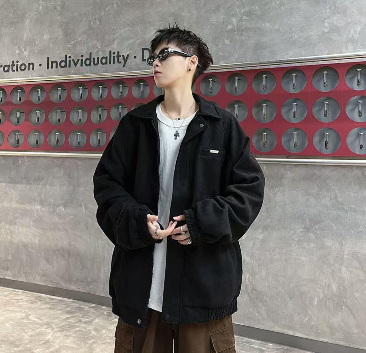 Unisex Retro Casual Lapel Jacket - Trendy Spring/Autumn Outerwear XL чёрный