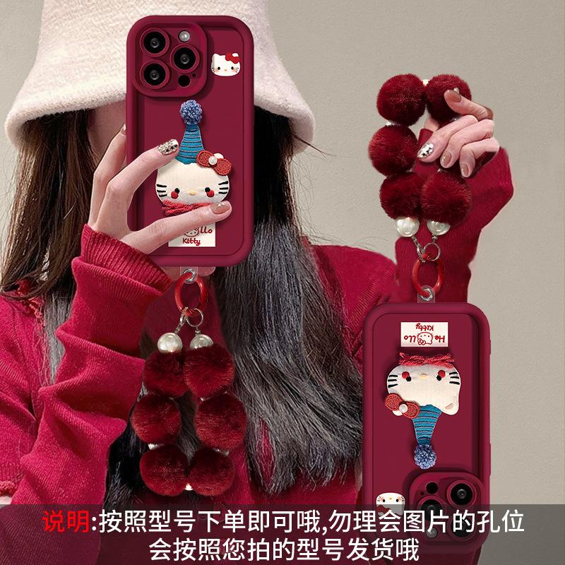 Plush cat lanyard is suitable for Apple 17promax mobile phone case iphone15 silicone 16 cute 14 anti-drop 13.