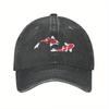 Koi Fish Baseball Cap Japanese Style Denim Adjustable Cotton Hat for Men Women