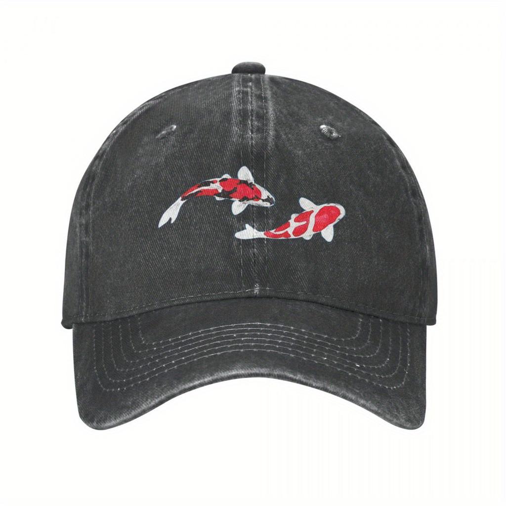 Koi Fish Baseball Cap Japanese Style Denim Adjustable Cotton Hat for Men Women