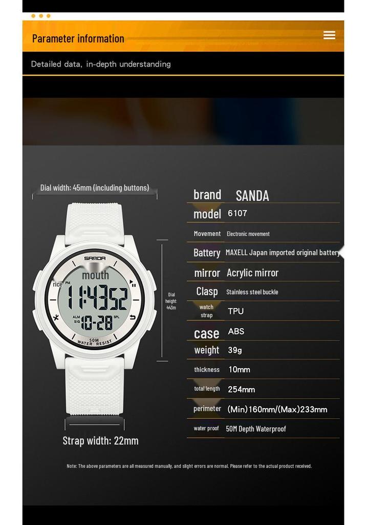Sanda Fashion Multi-Functional Waterproof Luminous Electronic Wristwatch for Men and Women