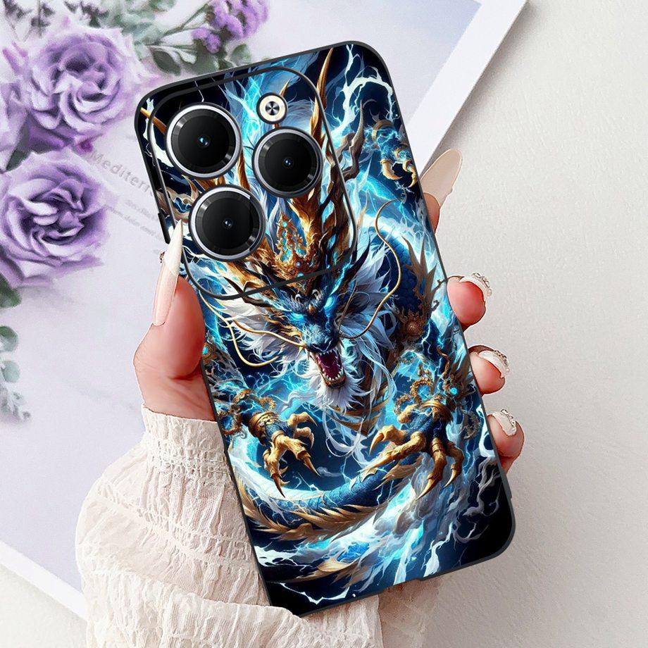Dragon Koi Fish Landscape Phone Case For Infinix Hot 40i 40 Pro Back Cover Soft TPU Cartoon Bumper For Hot 30 30i 30 Play Shell