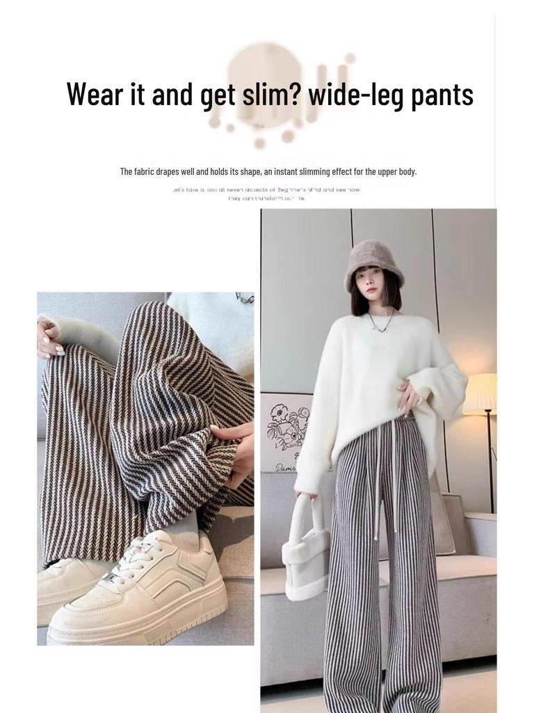Petite Wool Blend Pinstripe High Waist Wide Leg Pants - Slimming, Loose Fit for Autumn/Winter