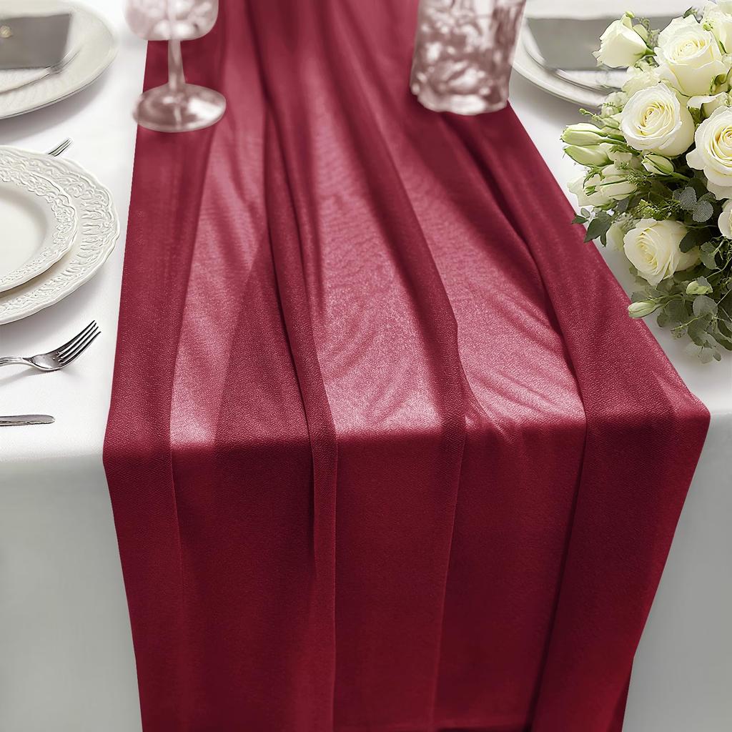 Boho Sheer Chiffon Fabric Table Runner Rustic Romantic Tulle Table Runner for Christmas Wedding Party Birthday Table Decorations