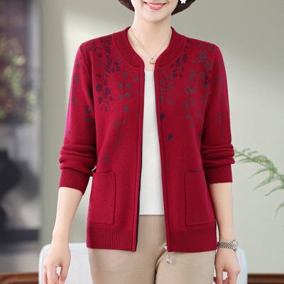 Middle-aged Mother Early Autumn New Crew Neck Cardigan Middle-aged Women's Pocket Knitted Sweater Top New Sweater