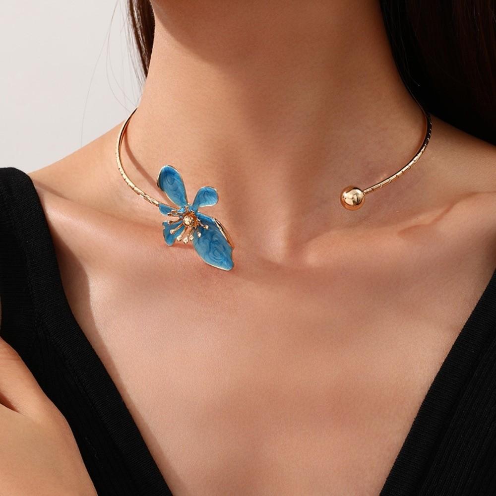 Adjustable Open Chokers Colorful Collar Necklace Elegant Flower Necklaces Vacation