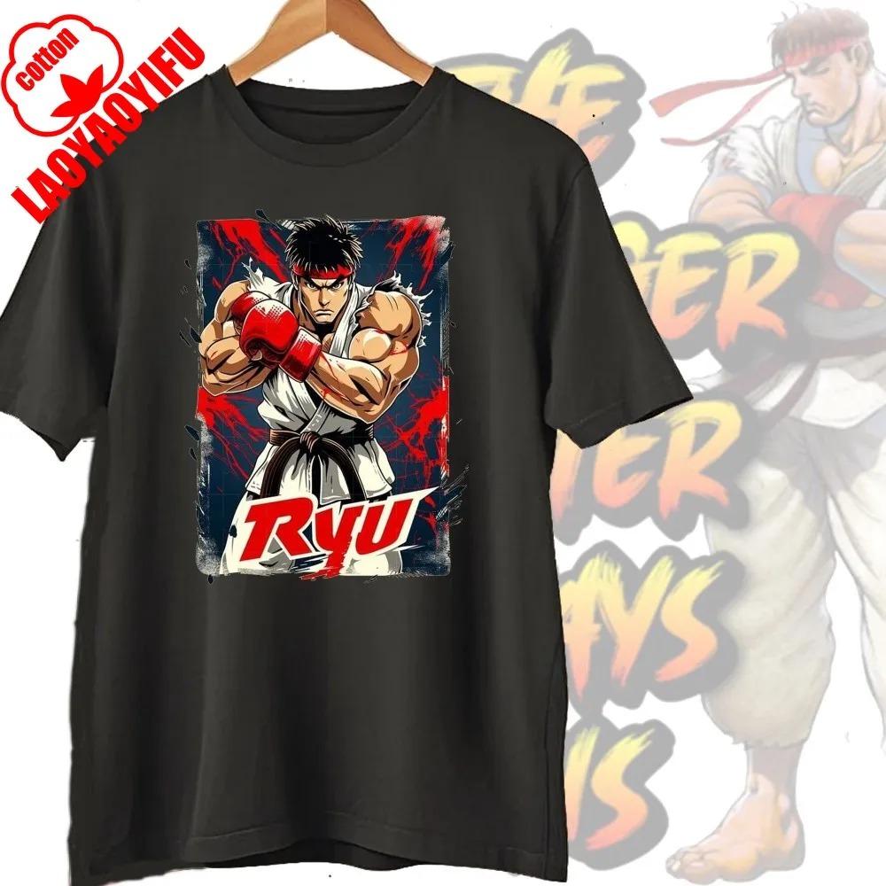 Street Fighter Chun-Li Ryu Bedruckte Y2K Neue Paar Baumwoll-T-Shirts Männer Frauen Streetwear Lässig Harajuku Retro Unisex T-Shirt Top