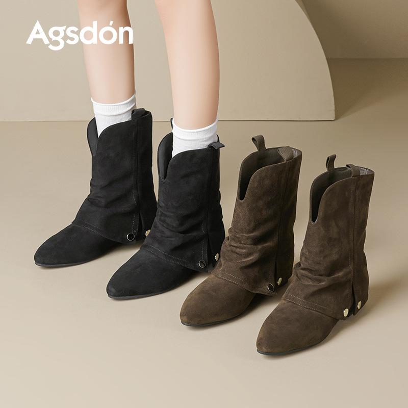 Augustine Western Cowboy Boots Women's 2025 New Autumn Pointed Maillard Skinny Boots Retro Pants Short Boots