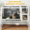 Small Animal Hutch for Dwarf Hamsters, Rabbits, Guinea Pigs, with Accessories, Elevated Design, Wood, Metal, Grey