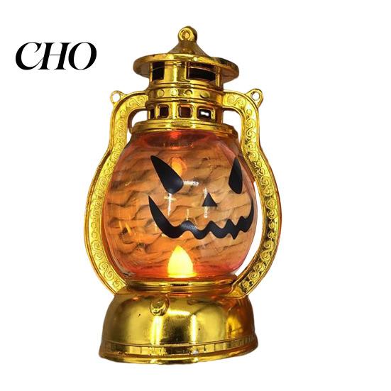 Small Size Pumpkin Lights Halloween Lantern Spooky Lamp with LED Candle Vintage Hanging Lanterns Decorative Light for Festive Party Porch Mantel
