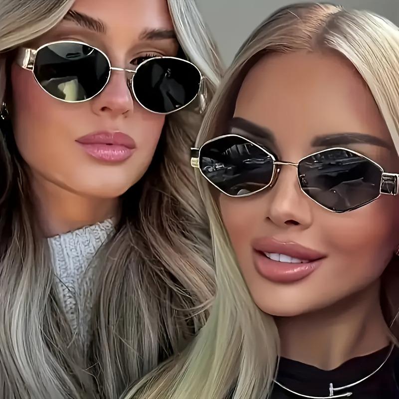 2 Pairs of Sunglasses Oval Retro Metal Frame HD Anti Blue Light Glasses For Women Decorative Glasses